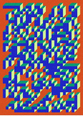 Edward Zajec 'in 1971' deki Il Cubo 'sunun uygulanması. Esasen 8 taştan oluşan bir Truchet fayans seti ve yerleştirme sanatı illüstrasyonu için kurallar