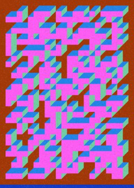 Edward Zajec 'in 1971' deki Il Cubo 'sunun uygulanması. Esasen 8 taştan oluşan bir Truchet fayans seti ve yerleştirme sanatı illüstrasyonu için kurallar