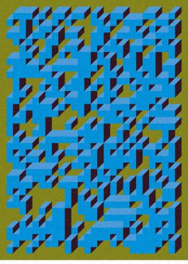 Edward Zajec 'in 1971' deki Il Cubo 'sunun uygulanması. Esasen 8 taştan oluşan bir Truchet fayans seti ve yerleştirme sanatı illüstrasyonu için kurallar