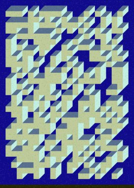 Edward Zajec 'in 1971' deki Il Cubo 'sunun uygulanması. Esasen 8 taştan oluşan bir Truchet fayans seti ve yerleştirme sanatı illüstrasyonu için kurallar