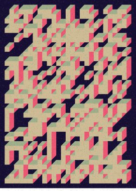 Edward Zajec 'in 1971' deki Il Cubo 'sunun uygulanması. Esasen 8 taştan oluşan bir Truchet fayans seti ve yerleştirme sanatı illüstrasyonu için kurallar