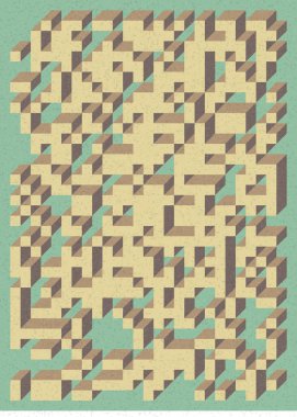 Edward Zajec 'in 1971' deki Il Cubo 'sunun uygulanması. Esasen 8 taştan oluşan bir Truchet fayans seti ve yerleştirme sanatı illüstrasyonu için kurallar