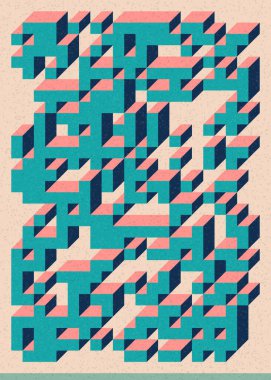 Edward Zajec 'in 1971' deki Il Cubo 'sunun uygulanması. Esasen 8 taştan oluşan bir Truchet fayans seti ve yerleştirme sanatı illüstrasyonu için kurallar