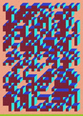 Edward Zajec 'in 1971' deki Il Cubo 'sunun uygulanması. Esasen 8 taştan oluşan bir Truchet fayans seti ve yerleştirme sanatı illüstrasyonu için kurallar