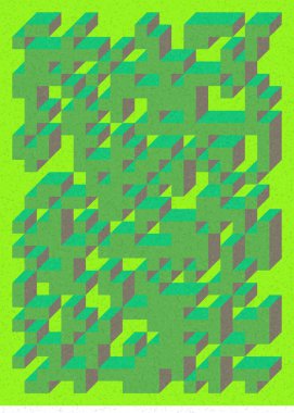 Edward Zajec 'in 1971' deki Il Cubo 'sunun uygulanması. Esasen 8 taştan oluşan bir Truchet fayans seti ve yerleştirme sanatı illüstrasyonu için kurallar