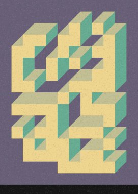 Edward Zajec 'in 1971' deki Il Cubo 'sunun uygulanması. Esasen 8 taştan oluşan bir Truchet fayans seti ve yerleştirme sanatı illüstrasyonu için kurallar