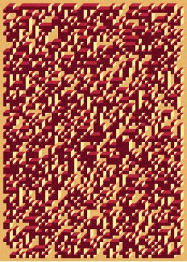 Edward Zajec 'in 1971' deki Il Cubo 'sunun uygulanması. Esasen 8 taştan oluşan bir Truchet fayans seti ve yerleştirme sanatı illüstrasyonu için kurallar