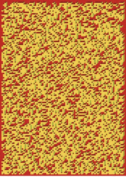 Edward Zajec 'in 1971' deki Il Cubo 'sunun uygulanması. Esasen 8 taştan oluşan bir Truchet fayans seti ve yerleştirme sanatı illüstrasyonu için kurallar