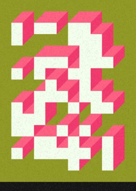 Edward Zajec 'in 1971' deki Il Cubo 'sunun uygulanması. Esasen 8 taştan oluşan bir Truchet fayans seti ve yerleştirme sanatı illüstrasyonu için kurallar