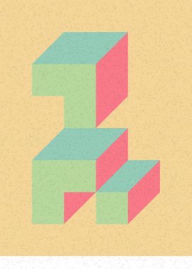 Edward Zajec 'in 1971' deki Il Cubo 'sunun uygulanması. Esasen 8 taştan oluşan bir Truchet fayans seti ve yerleştirme sanatı illüstrasyonu için kurallar