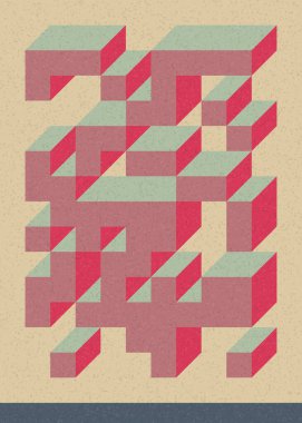 Edward Zajec 'in 1971' deki Il Cubo 'sunun uygulanması. Esasen 8 taştan oluşan bir Truchet fayans seti ve yerleştirme sanatı illüstrasyonu için kurallar