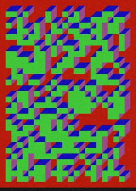 Edward Zajec 'in 1971' deki Il Cubo 'sunun uygulanması. Esasen 8 taştan oluşan bir Truchet fayans seti ve yerleştirme sanatı illüstrasyonu için kurallar