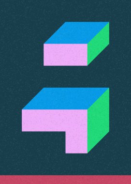 Edward Zajec 'in 1971' deki Il Cubo 'sunun uygulanması. Esasen 8 taştan oluşan bir Truchet fayans seti ve yerleştirme sanatı illüstrasyonu için kurallar