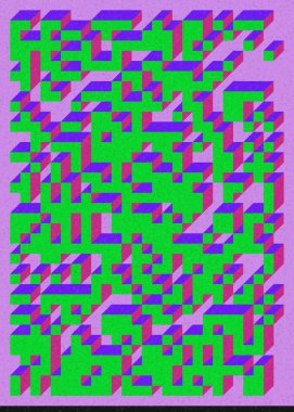 Edward Zajec 'in 1971' deki Il Cubo 'sunun uygulanması. Esasen 8 taştan oluşan bir Truchet fayans seti ve yerleştirme sanatı illüstrasyonu için kurallar