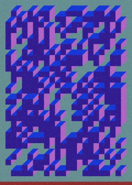 Edward Zajec 'in 1971' deki Il Cubo 'sunun uygulanması. Esasen 8 taştan oluşan bir Truchet fayans seti ve yerleştirme sanatı illüstrasyonu için kurallar