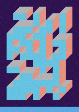 Edward Zajec 'in 1971' deki Il Cubo 'sunun uygulanması. Esasen 8 taştan oluşan bir Truchet fayans seti ve yerleştirme sanatı illüstrasyonu için kurallar