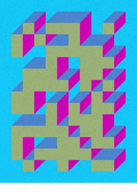 Edward Zajec 'in 1971' deki Il Cubo 'sunun uygulanması. Esasen 8 taştan oluşan bir Truchet fayans seti ve yerleştirme sanatı illüstrasyonu için kurallar