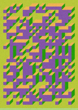 Edward Zajec 'in 1971' deki Il Cubo 'sunun uygulanması. Esasen 8 taştan oluşan bir Truchet fayans seti ve yerleştirme sanatı illüstrasyonu için kurallar