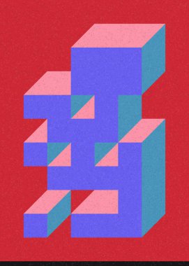 Edward Zajec 'in 1971' deki Il Cubo 'sunun uygulanması. Esasen 8 taştan oluşan bir Truchet fayans seti ve yerleştirme sanatı illüstrasyonu için kurallar