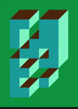 Edward Zajec 'in 1971' deki Il Cubo 'sunun uygulanması. Esasen 8 taştan oluşan bir Truchet fayans seti ve yerleştirme sanatı illüstrasyonu için kurallar