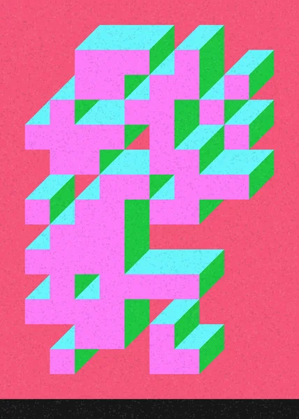 Edward Zajec 'in 1971' deki Il Cubo 'sunun uygulanması. Esasen 8 taştan oluşan bir Truchet fayans seti ve yerleştirme sanatı illüstrasyonu için kurallar