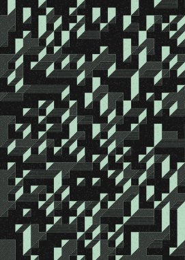 Edward Zajec 'in 1971' deki Il Cubo 'sunun uygulanması. Esasen 8 taştan oluşan bir Truchet fayans seti ve yerleştirme sanatı illüstrasyonu için kurallar