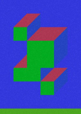 Edward Zajec 'in 1971' deki Il Cubo 'sunun uygulanması. Esasen 8 taştan oluşan bir Truchet fayans seti ve yerleştirme sanatı illüstrasyonu için kurallar