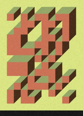 Edward Zajec 'in 1971' deki Il Cubo 'sunun uygulanması. Esasen 8 taştan oluşan bir Truchet fayans seti ve yerleştirme sanatı illüstrasyonu için kurallar