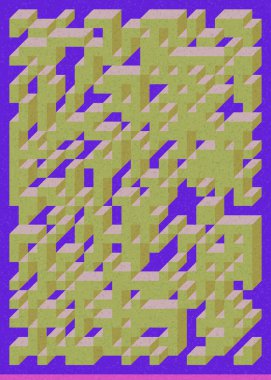 Edward Zajec 'in 1971' deki Il Cubo 'sunun uygulanması. Esasen 8 taştan oluşan bir Truchet fayans seti ve yerleştirme sanatı illüstrasyonu için kurallar