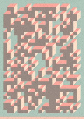 Edward Zajec 'in 1971' deki Il Cubo 'sunun uygulanması. Esasen 8 taştan oluşan bir Truchet fayans seti ve yerleştirme sanatı illüstrasyonu için kurallar