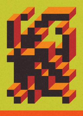 Edward Zajec 'in 1971' deki Il Cubo 'sunun uygulanması. Esasen 8 taştan oluşan bir Truchet fayans seti ve yerleştirme sanatı illüstrasyonu için kurallar