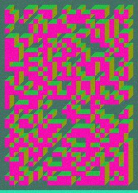 Edward Zajec 'in 1971' deki Il Cubo 'sunun uygulanması. Esasen 8 taştan oluşan bir Truchet fayans seti ve yerleştirme sanatı illüstrasyonu için kurallar