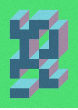 Edward Zajec 'in 1971' deki Il Cubo 'sunun uygulanması. Esasen 8 taştan oluşan bir Truchet fayans seti ve yerleştirme sanatı illüstrasyonu için kurallar