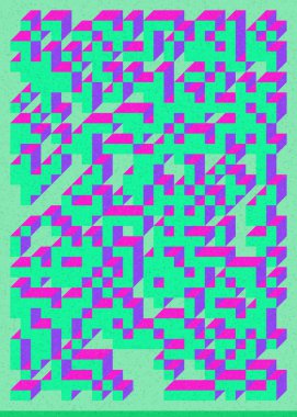 Edward Zajec 'in 1971' deki Il Cubo 'sunun uygulanması. Esasen 8 taştan oluşan bir Truchet fayans seti ve yerleştirme sanatı illüstrasyonu için kurallar