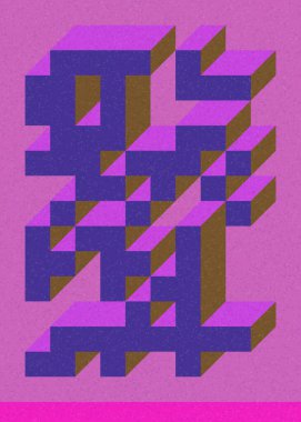 Edward Zajec 'in 1971' deki Il Cubo 'sunun uygulanması. Esasen 8 taştan oluşan bir Truchet fayans seti ve yerleştirme sanatı illüstrasyonu için kurallar