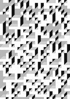 Edward Zajec 'in 1971' deki Il Cubo 'sunun uygulanması. Esasen 8 taştan oluşan bir Truchet fayans seti ve yerleştirme sanatı illüstrasyonu için kurallar