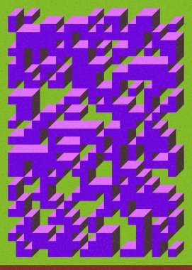 Edward Zajec 'in 1971' deki Il Cubo 'sunun uygulanması. Esasen 8 taştan oluşan bir Truchet fayans seti ve yerleştirme sanatı illüstrasyonu için kurallar