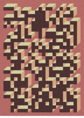 Edward Zajec 'in 1971' deki Il Cubo 'sunun uygulanması. Esasen 8 taştan oluşan bir Truchet fayans seti ve yerleştirme sanatı illüstrasyonu için kurallar