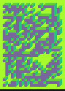 Edward Zajec 'in 1971' deki Il Cubo 'sunun uygulanması. Esasen 8 taştan oluşan bir Truchet fayans seti ve yerleştirme sanatı illüstrasyonu için kurallar