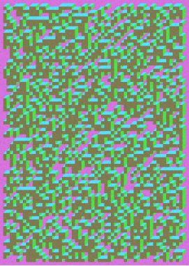 Edward Zajec 'in 1971' deki Il Cubo 'sunun uygulanması. Esasen 8 taştan oluşan bir Truchet fayans seti ve yerleştirme sanatı illüstrasyonu için kurallar