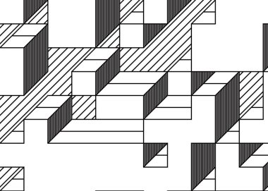 Edward Zajec 'in 1971' deki Il Cubo 'sunun uygulanması. Esasen 8 taştan oluşan bir Truchet fayans seti ve yerleştirme sanatı illüstrasyonu için kurallar