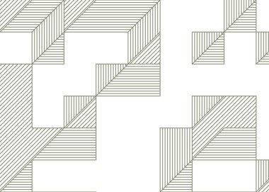 Edward Zajec 'in 1971' deki Il Cubo 'sunun uygulanması. Esasen 8 taştan oluşan bir Truchet fayans seti ve yerleştirme sanatı illüstrasyonu için kurallar