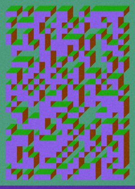 Edward Zajec 'in 1971' deki Il Cubo 'sunun uygulanması. Esasen 8 taştan oluşan bir Truchet fayans seti ve yerleştirme sanatı illüstrasyonu için kurallar