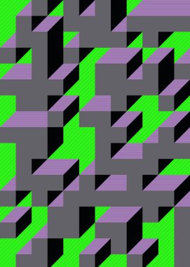 Edward Zajec 'in 1971' deki Il Cubo 'sunun uygulanması. Esasen 8 taştan oluşan bir Truchet fayans seti ve yerleştirme sanatı illüstrasyonu için kurallar