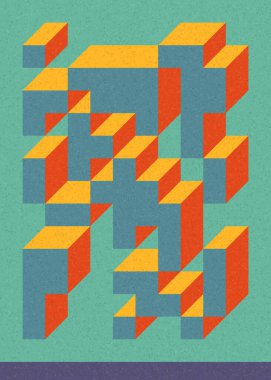 Edward Zajec 'in 1971' deki Il Cubo 'sunun uygulanması. Esasen 8 taştan oluşan bir Truchet fayans seti ve yerleştirme sanatı illüstrasyonu için kurallar