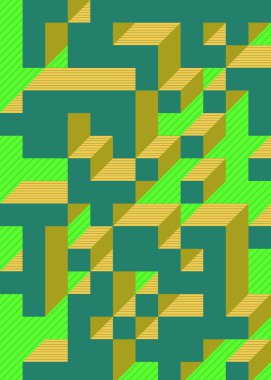 Edward Zajec 'in 1971' deki Il Cubo 'sunun uygulanması. Esasen 8 taştan oluşan bir Truchet fayans seti ve yerleştirme sanatı illüstrasyonu için kurallar