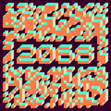 Edward Zajec 'in 1971' deki Il Cubo 'sunun uygulanması. Esasen 8 taştan oluşan bir Truchet fayans seti ve yerleştirme sanatı illüstrasyonu için kurallar