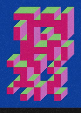 Edward Zajec 'in 1971' deki Il Cubo 'sunun uygulanması. Esasen 8 taştan oluşan bir Truchet fayans seti ve yerleştirme sanatı illüstrasyonu için kurallar