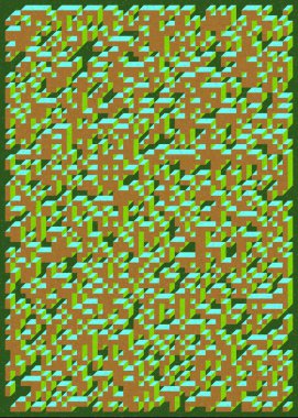 Edward Zajec 'in 1971' deki Il Cubo 'sunun uygulanması. Esasen 8 taştan oluşan bir Truchet fayans seti ve yerleştirme sanatı illüstrasyonu için kurallar