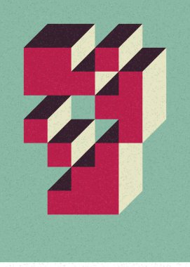 Edward Zajec 'in 1971' deki Il Cubo 'sunun uygulanması. Esasen 8 taştan oluşan bir Truchet fayans seti ve yerleştirme sanatı illüstrasyonu için kurallar